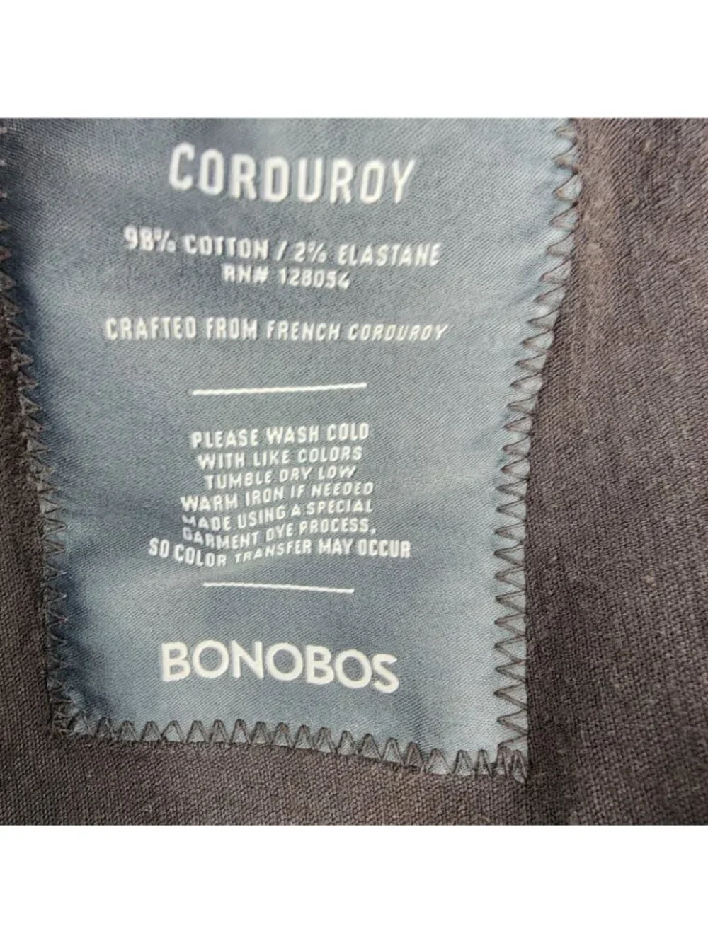Bonobos Pants Mens 38x32 Corduroy Straight Leg Charcoal Gray